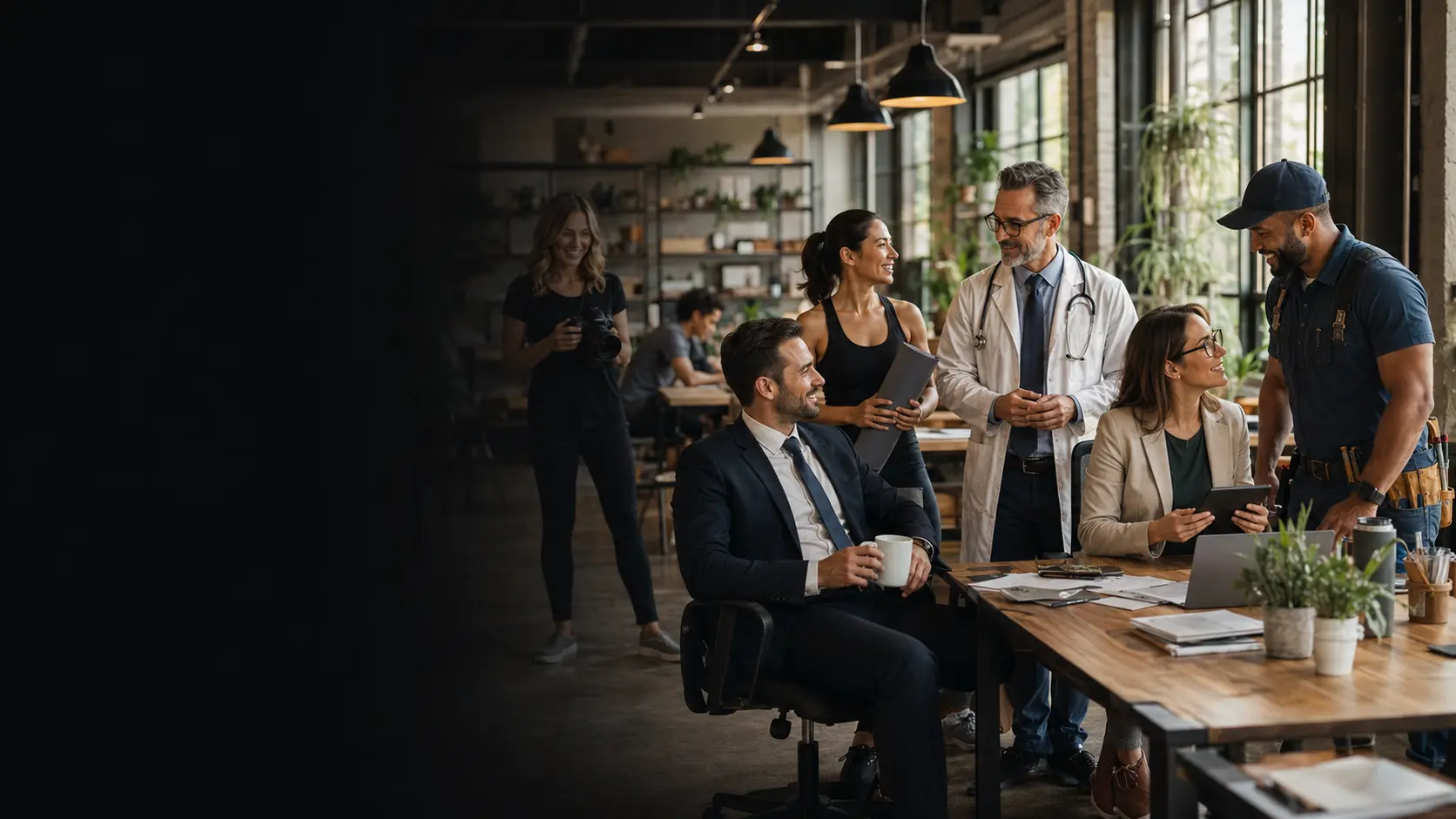 Local professionals together in a real workplace
